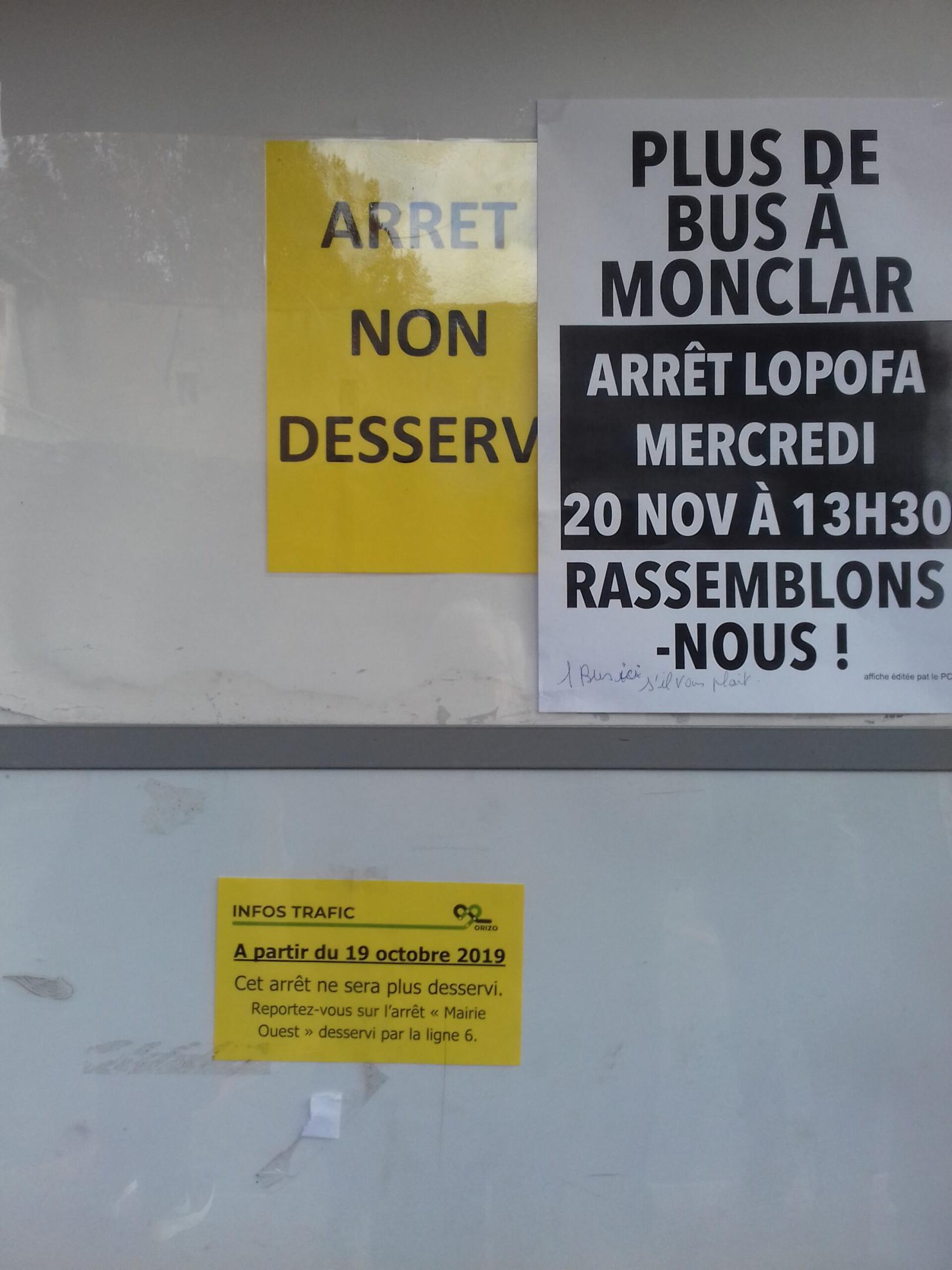 Affichage à l'arrêt LOTOFA après la suppression de la ligne